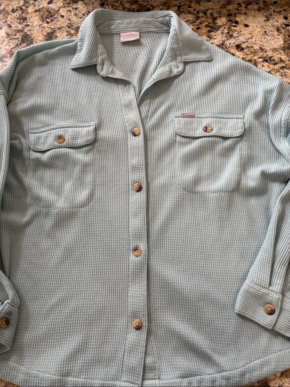 Columbia Light Aqua Waffle-Textured Shirt